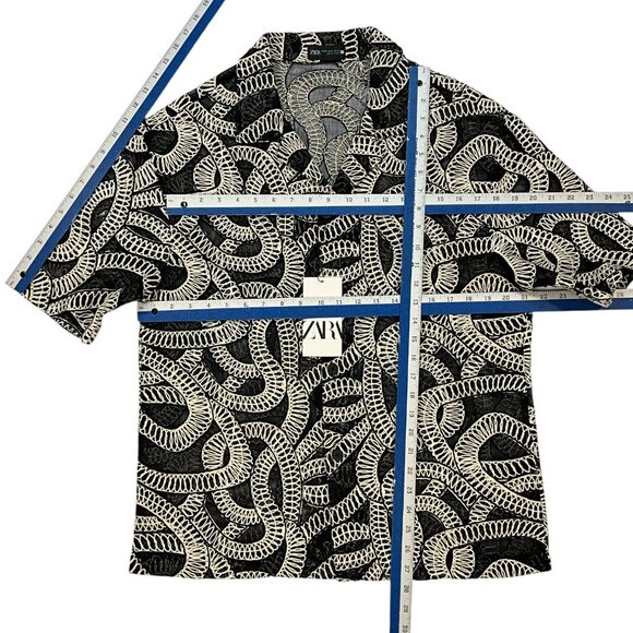 Zara Jacquard Shirt With Contrasting Details Top M Black Embroidery NEW - Picture 4 of 11